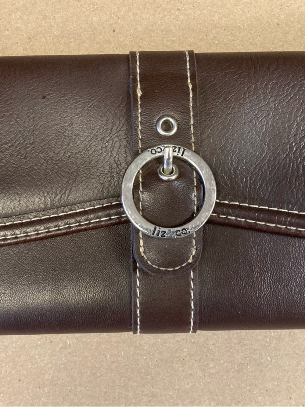 Liz Claiborne Brown Trifold Wallet Snap Closure